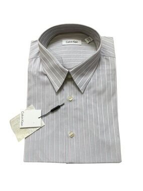 Calvin Klein Button Down Shirt Men Sz Neck 17 Gray White Purple Pin Stripes NWT